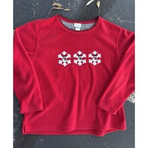 Jenny Buchanan Fleece Snowflake Red Holiday Xmas Pullover Sweatshirt Large 90’s